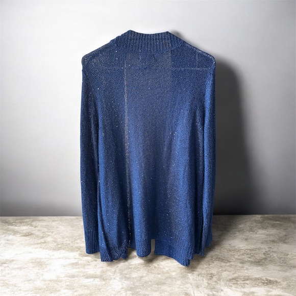 White Stag Blue Sparkly with Sequins Long Sleeved Open Duster Sweater Size Large - Picture 7 of 7